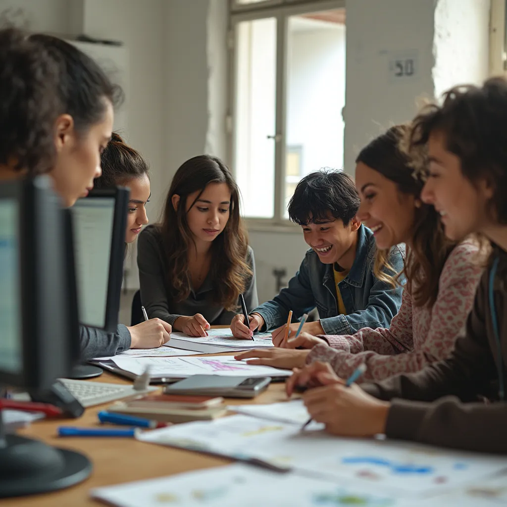 Estudiantes colaborando en un taller de diseño gráfico en DiseñoARG.